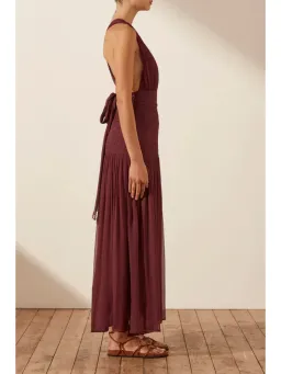 Shona Joy Marquis Plunged Tie Back Midi Dress in Deep Wine Size AU 10  for rent on The Volte - image 2