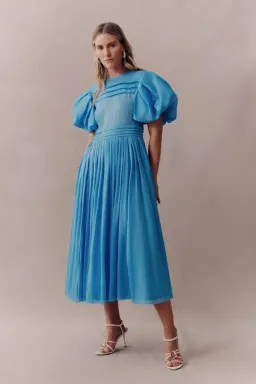 Aje Sylvia Pintuck Midi Dress Azure Blue Size 8 for rent on The Volte - image 5