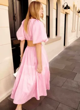 Aje Capucine Puff Sleeve Midi Dress Bon Bon Pink Size 6 for rent on The Volte - image 6