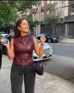 House of CB Allegra Vegan Leather Asymmetric Top Wine Size S / AU 8 for rent on The Volte - image 3