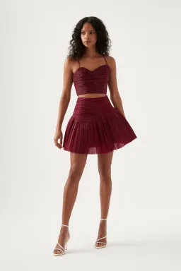 Aje Laurier Wave Cropped Top and Laurier Wave Mini Skirt Set Burgundy Size AU 8 &  10 for rent on The Volte - image 1