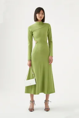 Aje Green Amelie Braided Cut Out Knit Midi Dress Green Size L/AU 12 for rent on The Volte - image 1