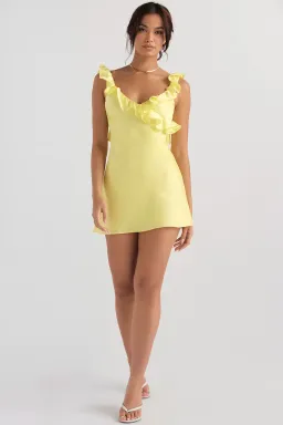 House of CB Tink Satin Ruffle Mini Dress Buttercup Size M/AU 10  for rent on The Volte - image 1