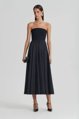 Scanlan Theodore Crepe Knit Cotton Strapless Dress Black Size AU 8 for rent on The Volte - image 1