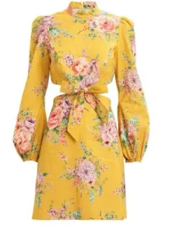 Zimmermann Zinnia Bow Cut Out Linen Mini Dress Golden Floral Size 3 / AU 12 for rent on The Volte - image 6