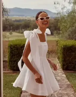 Dissh Aisle Linen Bow Mini Dress White Size 6 for rent on The Volte - image 2