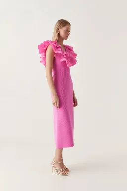 Aje Transcendent Ruffle Midi Dress Pink Size 8 for rent on The Volte - image 2