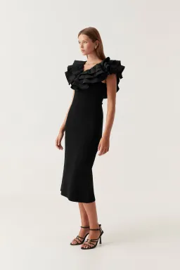 Aje Transcendent Ruffle Midi Dress Black Size 8 for rent on The Volte - image 3