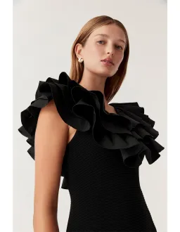 Aje Transcendent Ruffle Midi Dress Black Size 8 for rent on The Volte - image 4