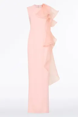 Carla Zampatti Peony Crepe Ruffled Shoulder Gown Blush Size 14 for rent on The Volte - image 5