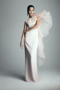 Carla Zampatti Peony Crepe Ruffled Shoulder Gown Blush Size 14 for rent on The Volte - image 1