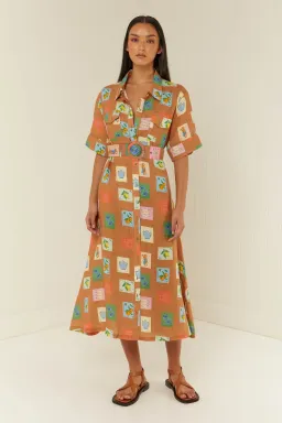 Palm Noosa Souvenir Shirt Midi Dress Brown Emblem Size 14  for rent on The Volte - image 7
