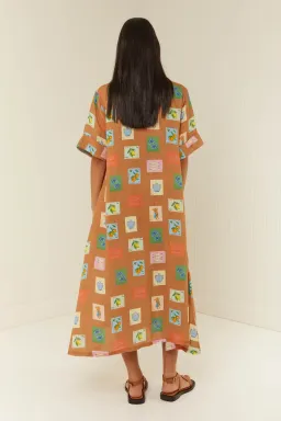 Palm Noosa Souvenir Shirt Midi Dress Brown Emblem Size 14  for rent on The Volte - image 6