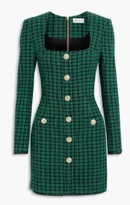Rebecca Vallance Becca Checked Bouclé Tweed Mini Dress in Green Size 8  for rent on The Volte - image 3