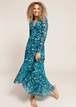 Ganni Floral Print Mesh Wrap Dress Turquoise Floral Print Size 38/ Au 10 for rent on The Volte - image 2