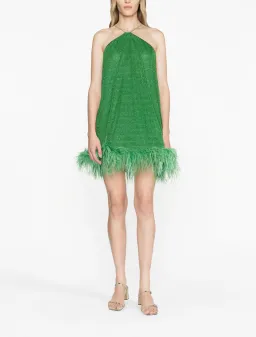 Oseree Lurex Detail Feather Trim Mini Dress Green Size S/M for rent on The Volte - image 1