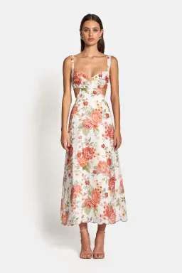 Sofia the Label Delilah Cut Out Midi Dress in Sunset Floral Size 8  for rent on The Volte - image 1