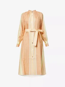 Oroton Striped Long Sleeve Belted Straight Fit Linen Midi Dress Almond Milk Size 12 for rent on The Volte - image 5