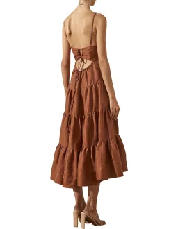 Shona Joy Elsa Linen Tiered Midi Dress Gingerbread Brown Size 12 for rent on The Volte - image 3