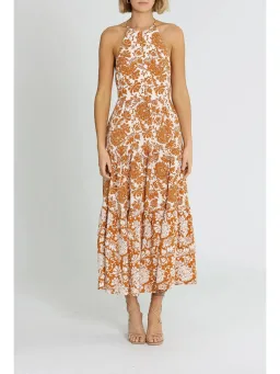 Shona Joy Vitoria Halter Midi Dress Brown Print Size AU 8 for rent on The Volte - image 1