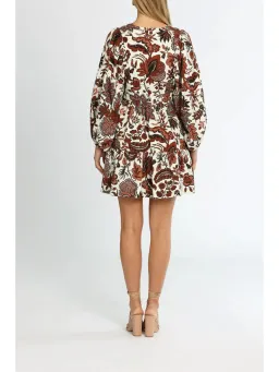 Shona Joy Catalina Plunged Balloon Sleeve Mini Dress in Multi Size AU 8 for rent on The Volte - image 3