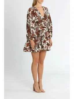 Shona Joy Catalina Plunged Balloon Sleeve Mini Dress in Multi Size AU 8 for rent on The Volte - image 2
