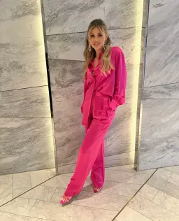 Michael Lo Sordo Relaxed Silk Pant Size 8 & Shirt Size 6 Set Hot Pink for rent on The Volte - image 1