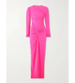 Victoria Beckham Asymmetric Ruched Stretch-jersey Midi Dress Pink Size 12  for rent on The Volte - image 3
