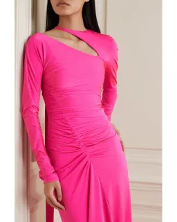 Victoria Beckham Asymmetric Ruched Stretch-jersey Midi Dress Pink Size 12  for rent on The Volte - image 2