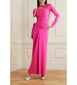 Victoria Beckham Asymmetric Ruched Stretch-jersey Midi Dress Pink Size 12  for rent on The Volte - image 1