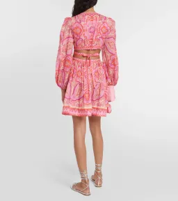 Zimmermann Halcyon Self Tie Mini Dress Pink Purple Paisley Size 2 / AU 12  for rent on The Volte - image 3