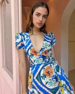 By Nicola Havana Wrap Mini Dress In Azure Floral Size 10 for rent on The Volte - image 1