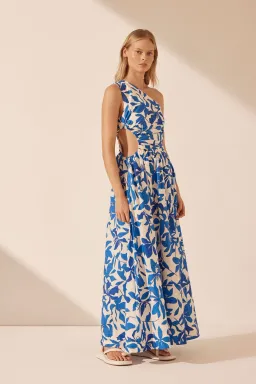 Shona Joy Bleue Asymmetrical Cut Out Maxi Dress Blue Floral Print Size 12 for rent on The Volte - image 6