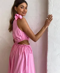 By Nicola Gabriella One Shoulder Midi Dress In Pink Grapefruit Size 12 for rent on The Volte - image 5