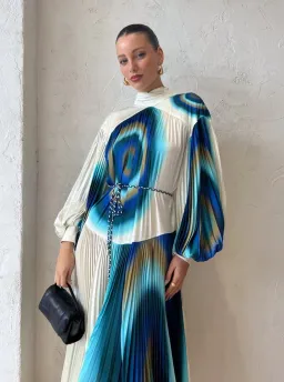 Alemais Una Pleated Midi Dress in Pearl/Teal Size 14 for rent on The Volte - image 3