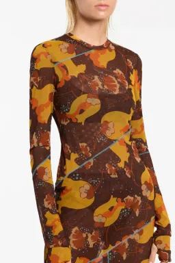 Sir the Label Jacques Mesh Panelled Midi Dress Brown Floral Size 1/ AU 8 for rent on The Volte - image 4