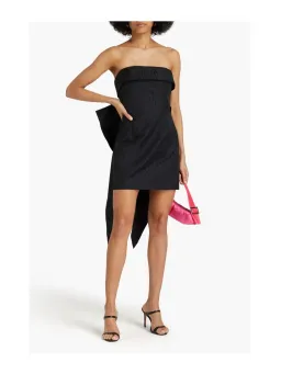 Rebecca Vallance Malone Strapless Bow-Embellished Moire Mini Dress Black Size 10 for rent on The Volte - image 1