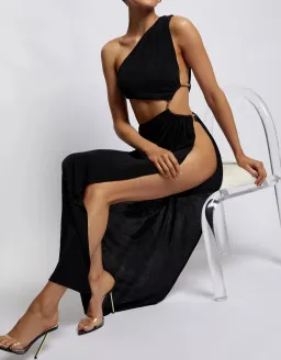 Meshki Paige Ruched Side Cut Out Maxi Dress in Black Size S / AU 8  for rent on The Volte - image 5