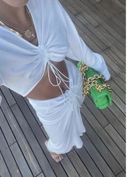 Christopher Esber Ruched Disconnect Shirt Dress White Size 10 for rent on The Volte - image 3