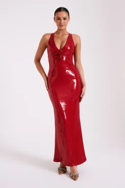 Meshki Eliza Rose Sequin Maxi Dress Red Size S / AU 8 for rent on The Volte - image 1
