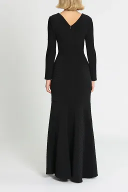 Tadashi Shoji Elias Long Sleeve Pintuck Gown in Black Size 10 for rent on The Volte - image 3