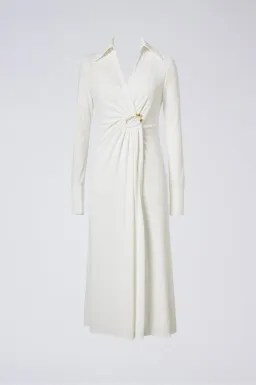 Scanlan Theodore Drape Gold Trim Dress White Size 10 for rent on The Volte - image 3