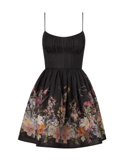 Zimmermann Natura Ruched Mini Dress in Black Wild Flowers Size 0 / AU 8 for rent on The Volte - image 4