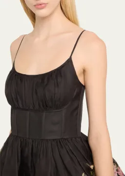 Zimmermann Natura Ruched Mini Dress in Black Wild Flowers Size 0 / AU 8 for rent on The Volte - image 2