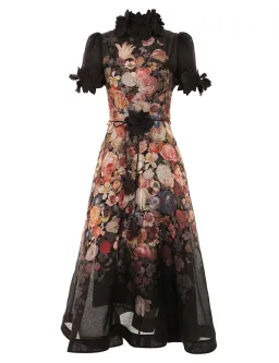 Zimmermann Luminosity Lift Off Flower Midi Dress Morisot Black Floral Print Size 16/4 for rent on The Volte - image 3