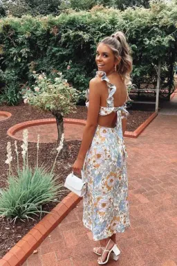 Zimmermann Super Eight Frilled Midi Dress Blue Meadow Floral Size 3 for rent on The Volte - image 2