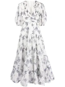 Zimmermann Pleated Midi Dress White Navy Floral Size 4/ Size AU 14 for rent on The Volte - image 6