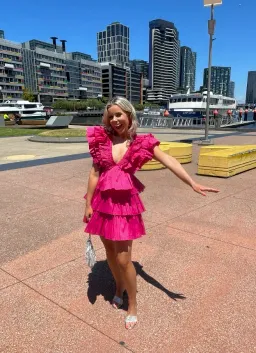 Aje Rhythmic Frilled Mini Dress Fuchsia Size 4 for rent on The Volte - image 2