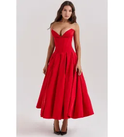 House Of CB Lady Strapless Midi Tulle Dress  Scarlet Size S/Au 8  for rent on The Volte - image 1