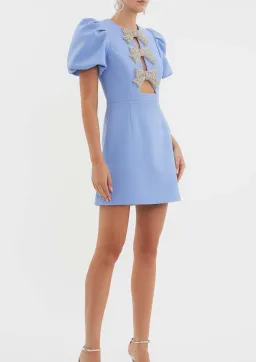 Rebecca Vallance Juliana Puff Sleeve Mini Dress Blue  for rent on The Volte - image 3